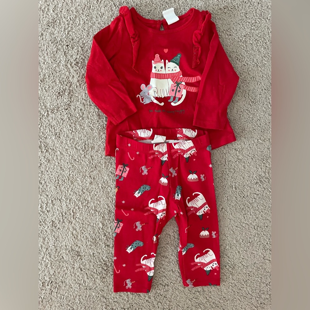 Christmas Cat 2 Piece Red Outfit
